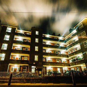 A block of flats at night