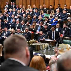 Prime Minister Rishi Sunak adresses MPs in the House of Commons Chamber