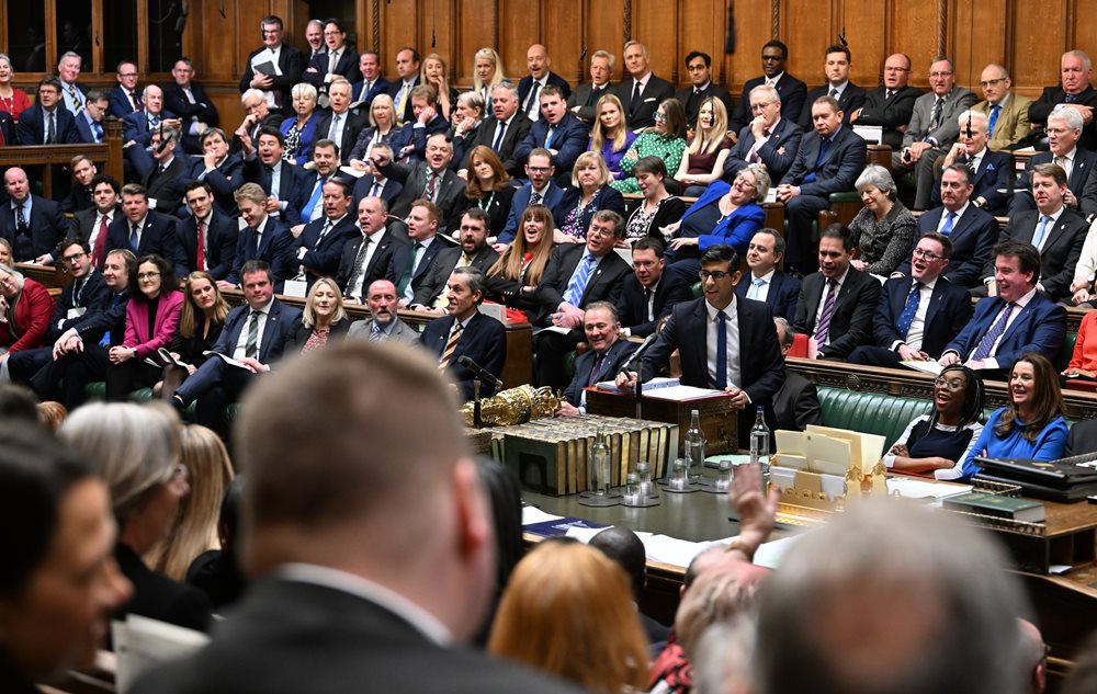 Prime Minister Rishi Sunak adresses MPs in the House of Commons Chamber