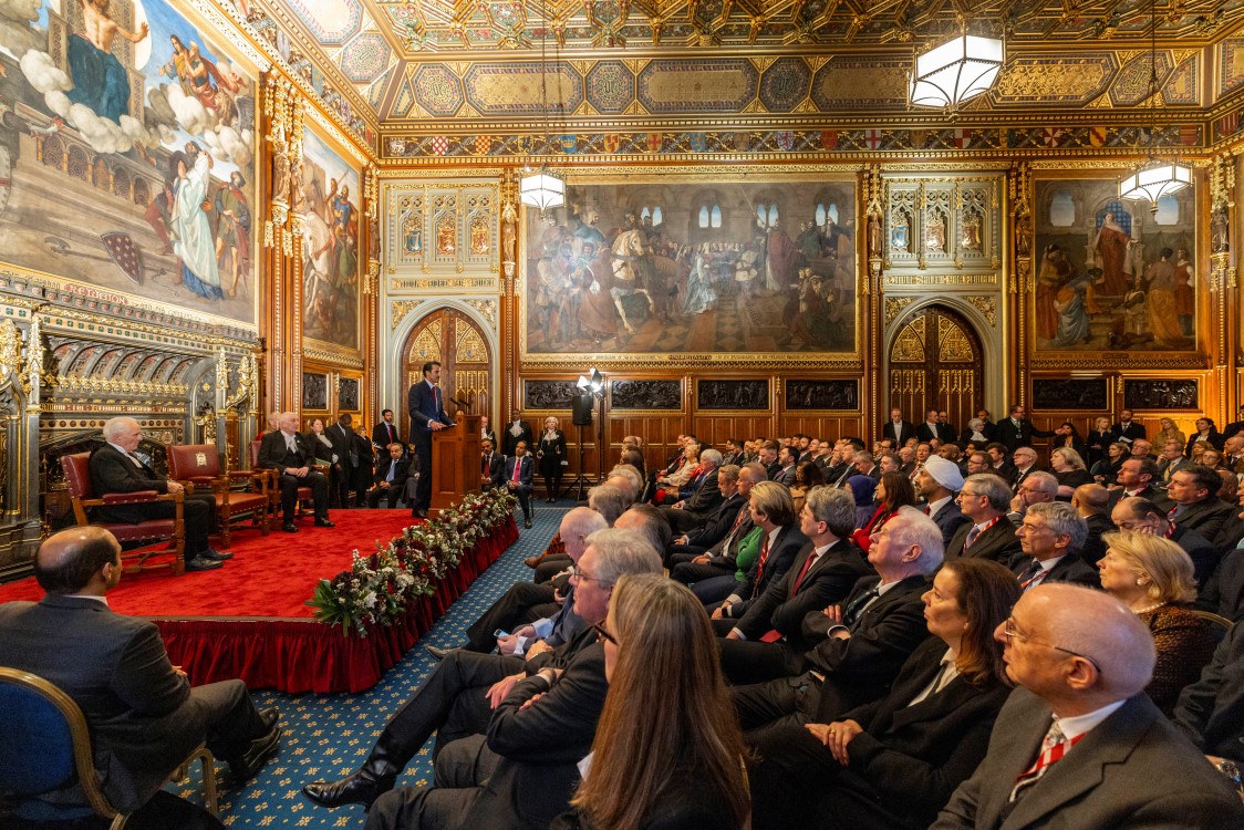 The Amir of Qatar addresses Parliament in the Robing Room of the House of Lords