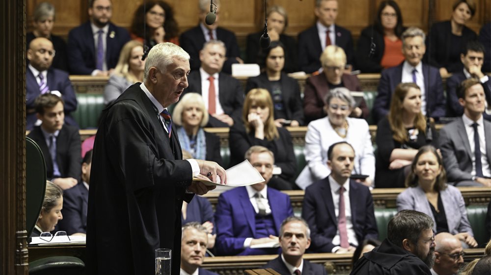 Commons Speaker standing in the House of Commons Chamber